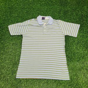Vintage 90s MOD Stripes Polo Shirt Small 18x26 Blue Green Yellow
